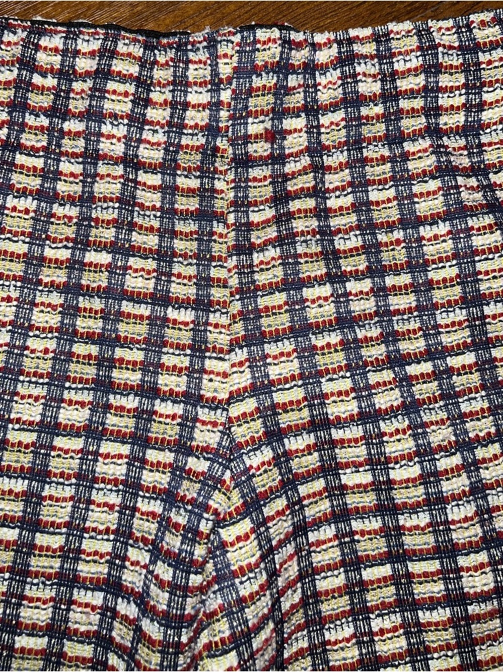 Judith March Retro 70s Tweed Navy Cream Red Plaid Knit Flare Bell Bottoms Size S - Picture 6 of 11